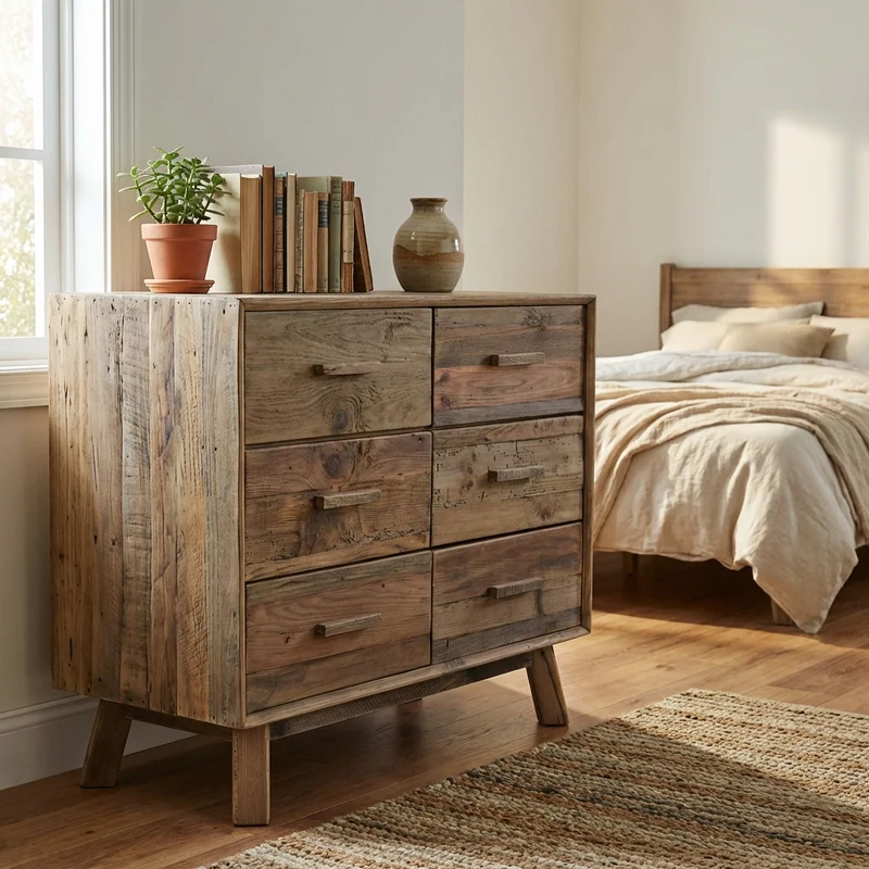 Cassettiera con 6 cassetti in Pino riciclato cm 102 6x48x85 - PINE