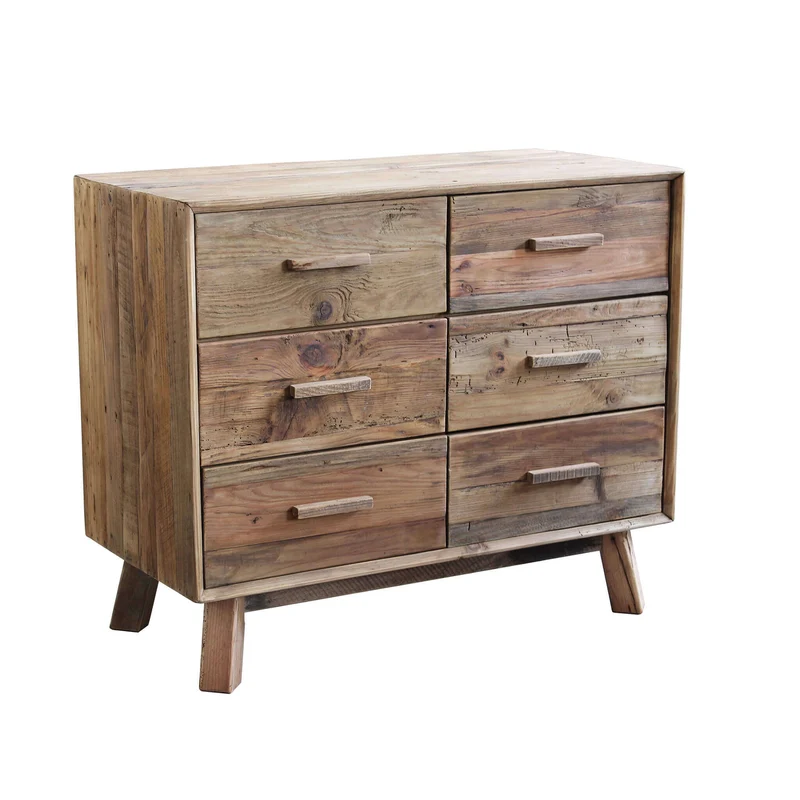 Cassettiera con 6 cassetti in Pino riciclato cm 102 6x48x85 - PINE