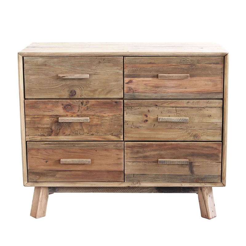 Cassettiera con 6 cassetti in Pino riciclato cm 102 6x48x85 - PINE