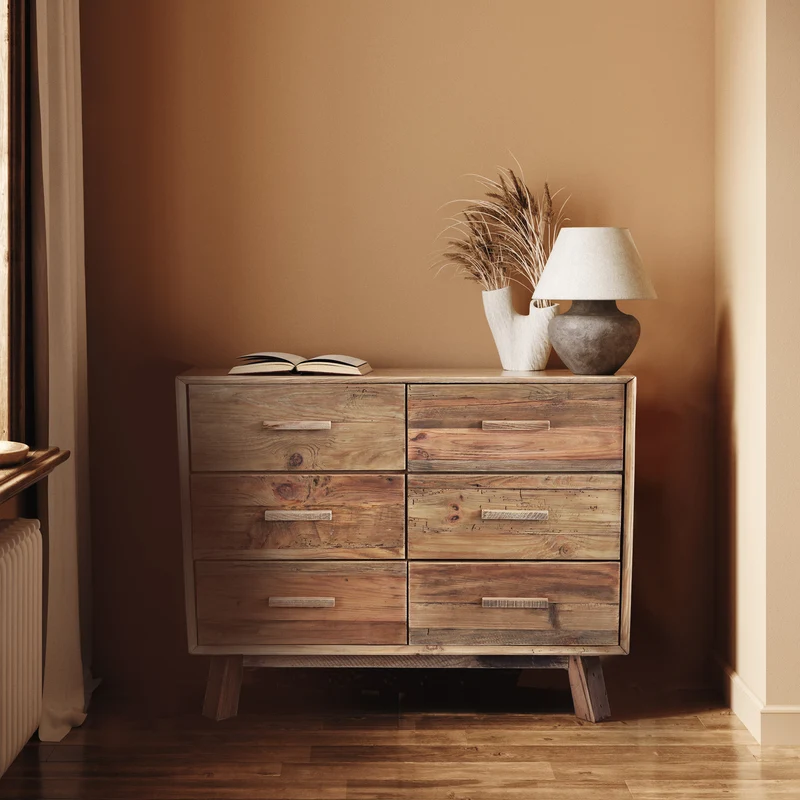 Cassettiera con 6 cassetti in Pino riciclato cm 102 6x48x85 - PINE