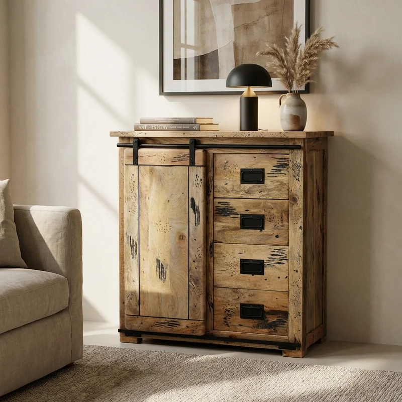 Cassettiera per soggiorno Industrial in Legno cm 90x45x100 - RICK
