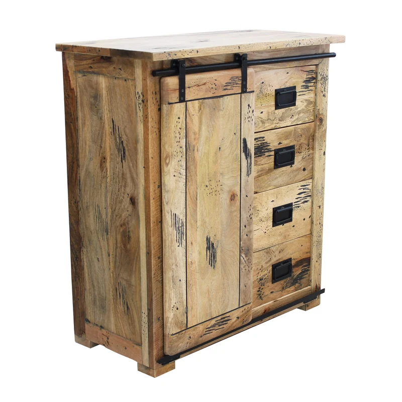 Cassettiera per soggiorno Industrial in Legno cm 90x45x100 - RICK