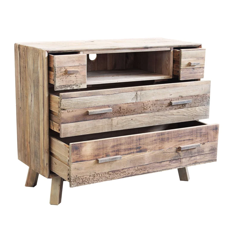 Cassettiera con 4 cassetti in Pino riciclato cm 110x48x92 - PINE