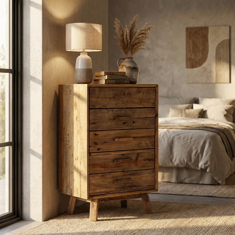 Cassettiera in Pino riciclato cm 60x40x140 5 - PINE