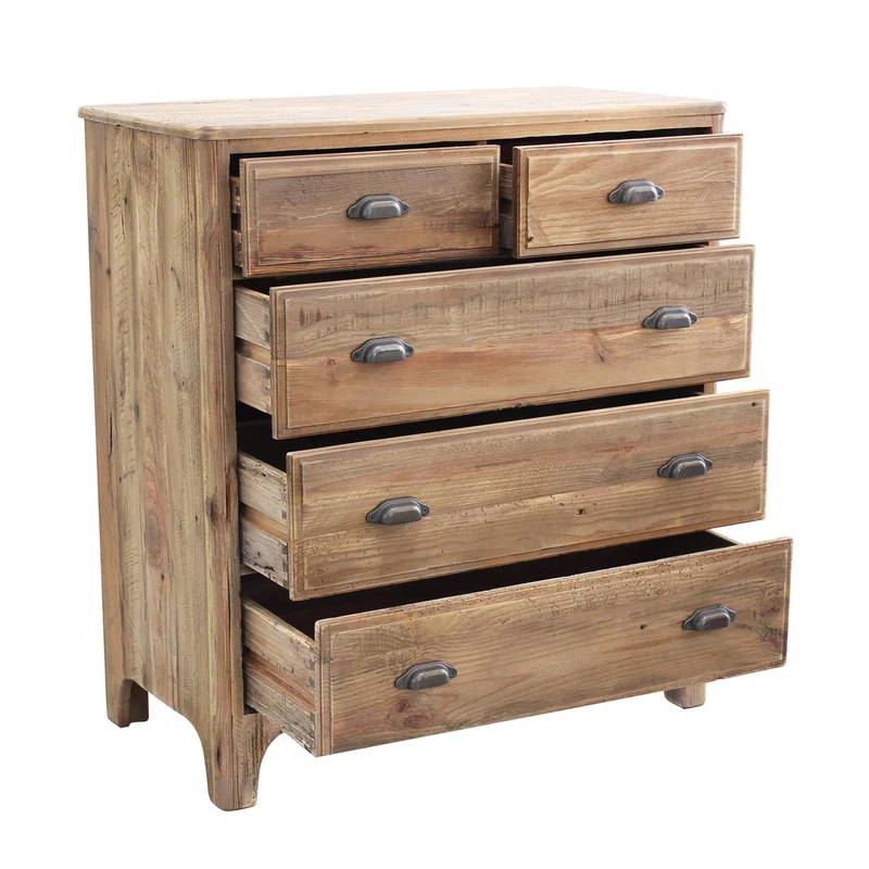 Cassettiera con 5 cassetti in Pino riciclato cm 90x48x100 - PINE