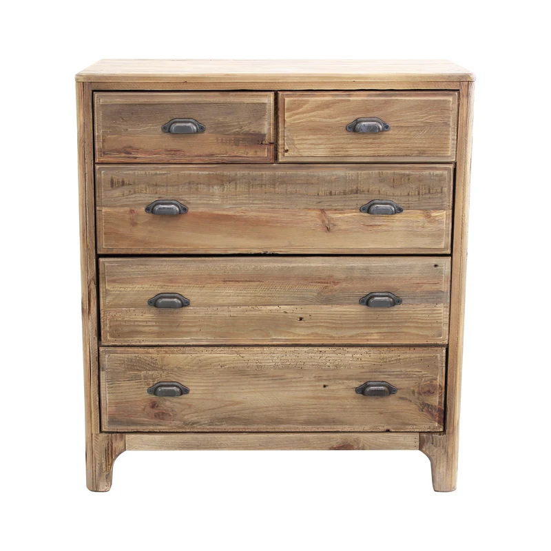 Cassettiera con 5 cassetti in Pino riciclato cm 90x48x100 - PINE