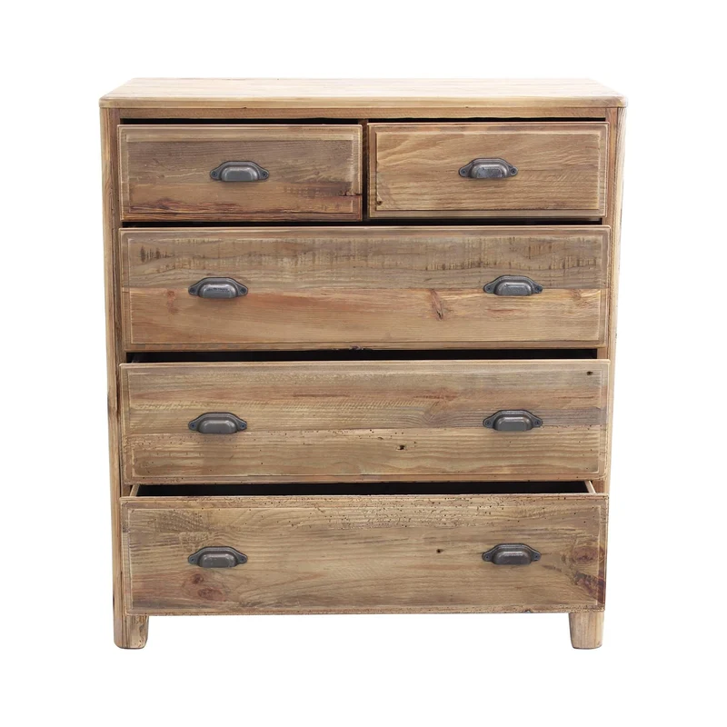 Cassettiera con 5 cassetti in Pino riciclato cm 90x48x100 - PINE