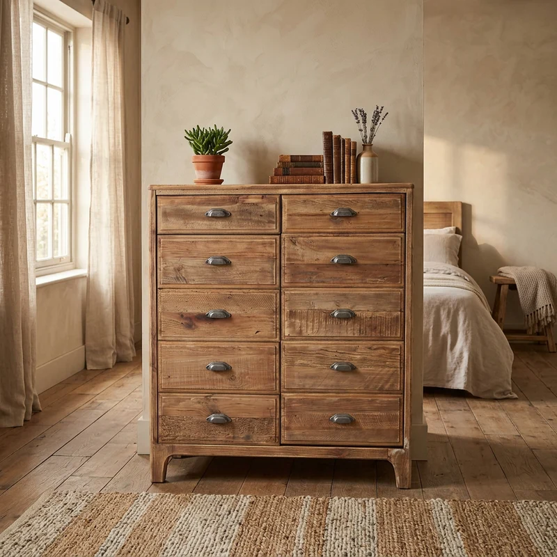 Cassettiera con 10 cassetti in Pino riciclato cm 105x48x113 - PINE