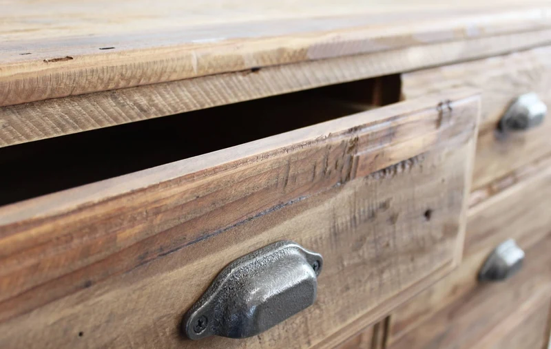 Cassettiera con 10 cassetti in Pino riciclato cm 105x48x113 - PINE