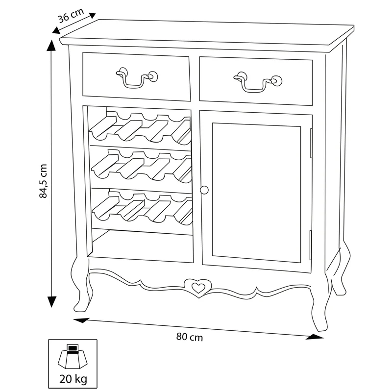 Credenza shabby con porta bottiglie in Legno cm 80x36x84 5 - COLTON