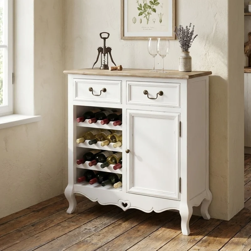 Credenza shabby con porta bottiglie in Legno cm 80x36x84 5 - COLTON