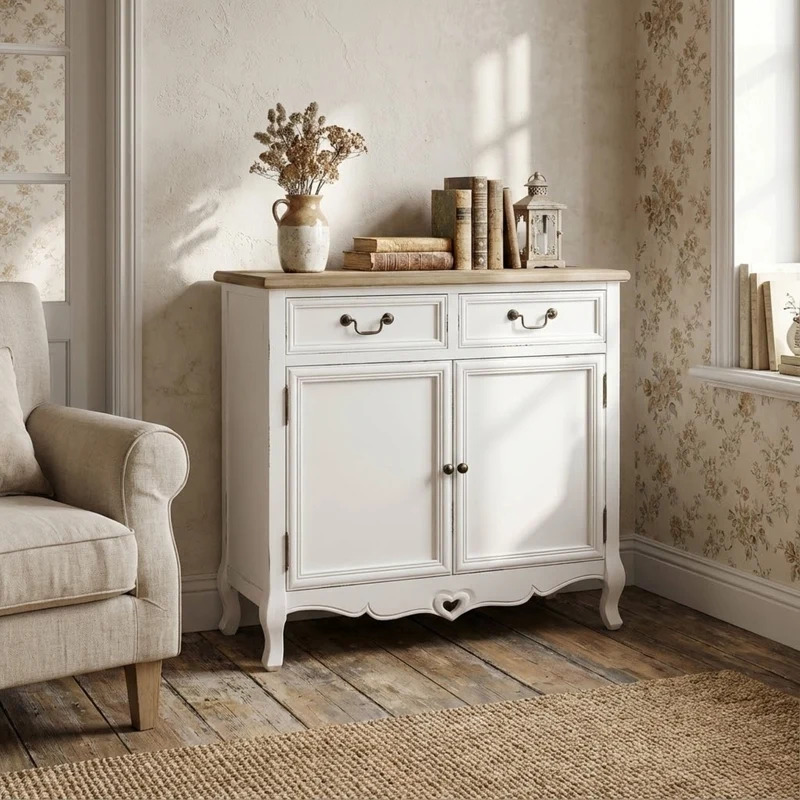 Credenza 2 ante 2 cassetti shabby chic in Legno cm 86x37x85 - JAROD