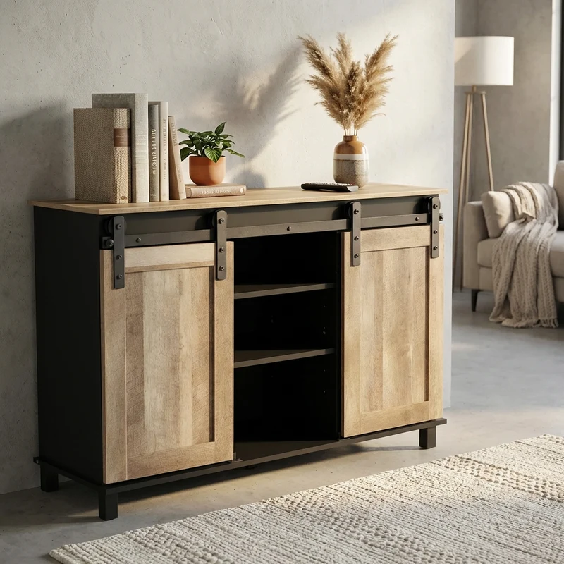 Madia per soggiorno Industrial in Legno Acciaio cm 120x40x82 - TREY