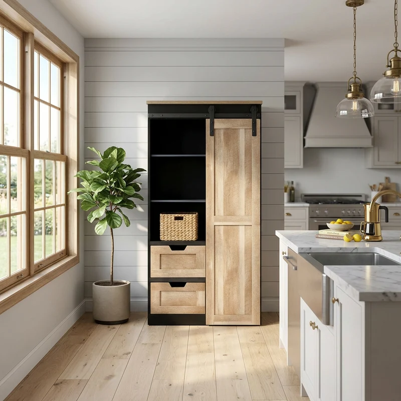 Dispensa per soggiorno Industrial in Legno Acciaio cm 80x160x40 - TREY