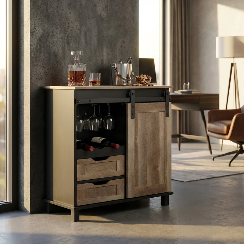 Madia per soggiorno Industrial in Legno Acciaio cm 80x40x82 - TREY