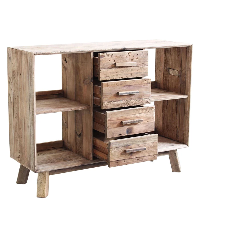 Credenza con 4 cassetti in Pino riciclato cm 120x40x90 - PINE