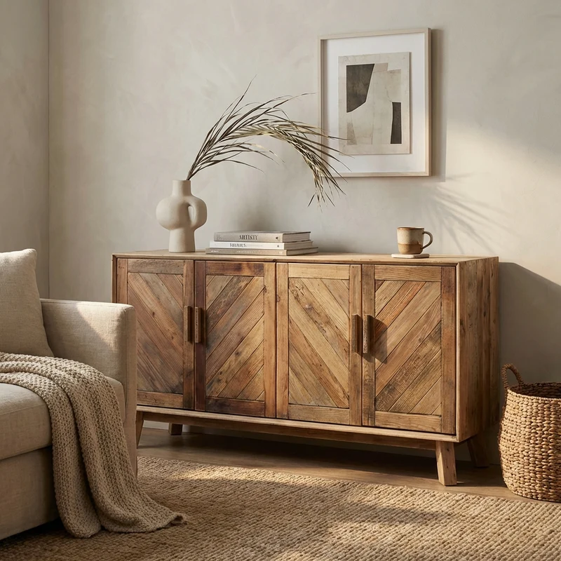 Credenza con 4 ante in Pino riciclato cm 180x48x85 - PINE