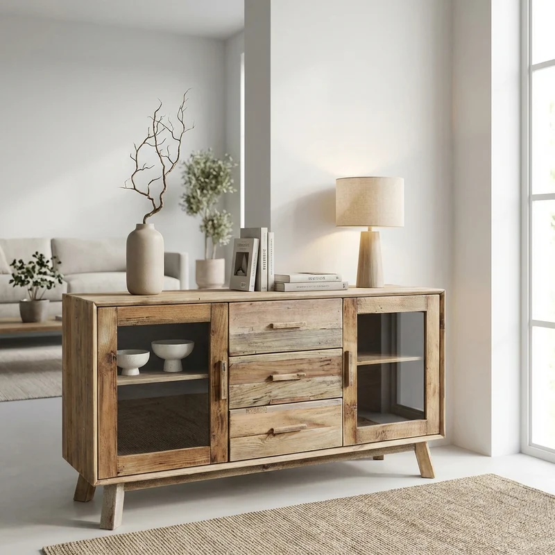 Credenza con 3 cassetti in Pino riciclato cm 160x48x85 - PINE
