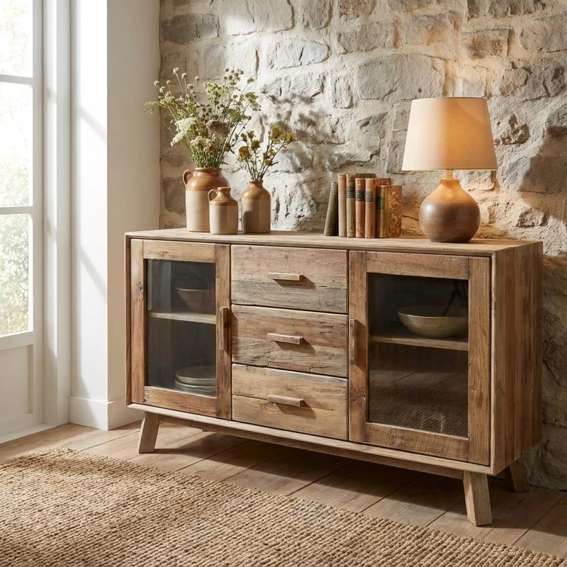 Credenza con 3 cassetti in Pino riciclato cm 160x48x85 - PINE