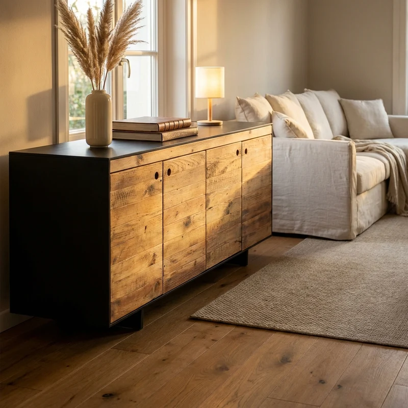 Madia 4 ante in Pino riciclato cm 180x48x76 - PINE