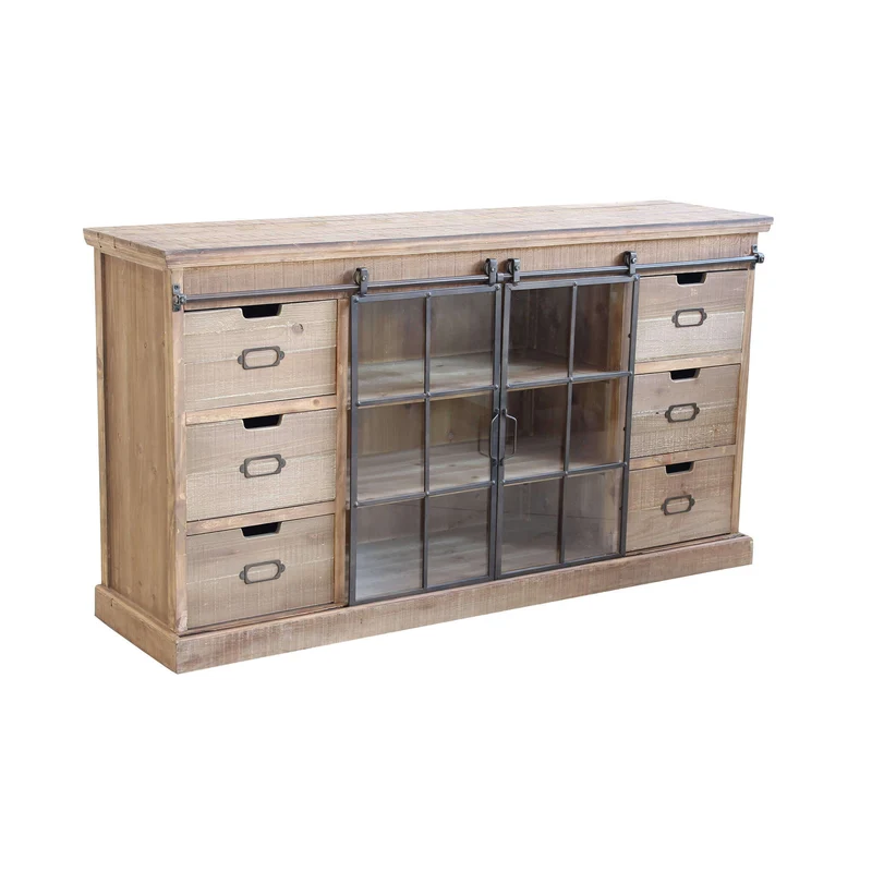 Madia per soggiorno Industrial in Legno Vetro cm 147 5x39x81 5 - XZAVIER