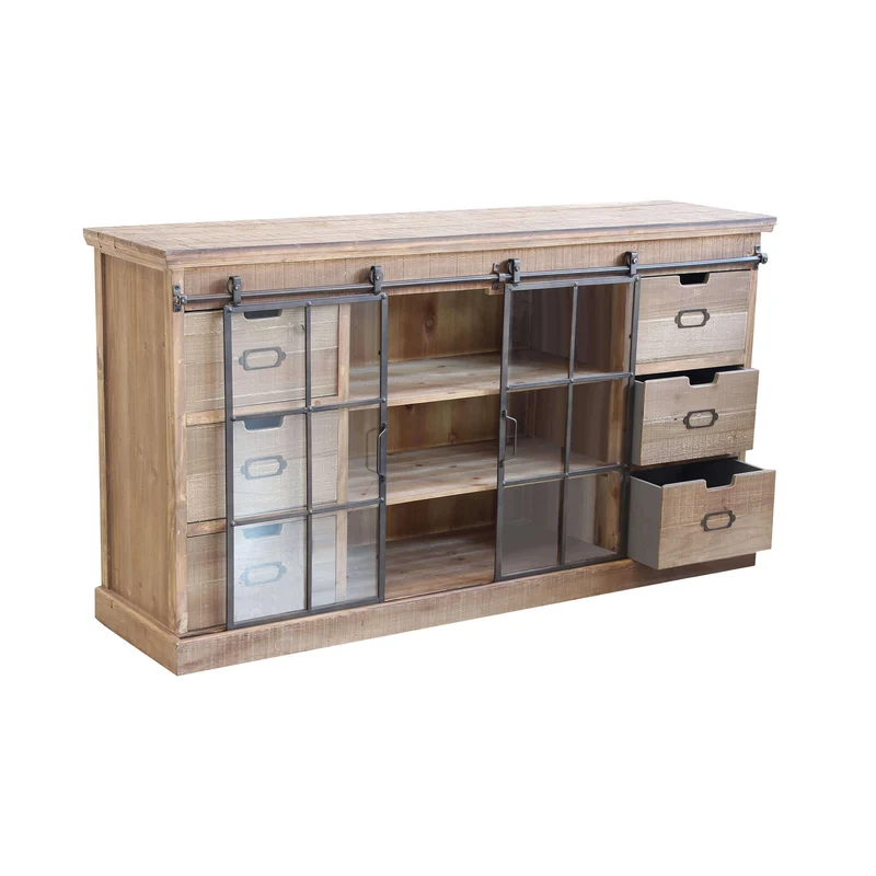 Madia per soggiorno Industrial in Legno Vetro cm 147 5x39x81 5 - XZAVIER
