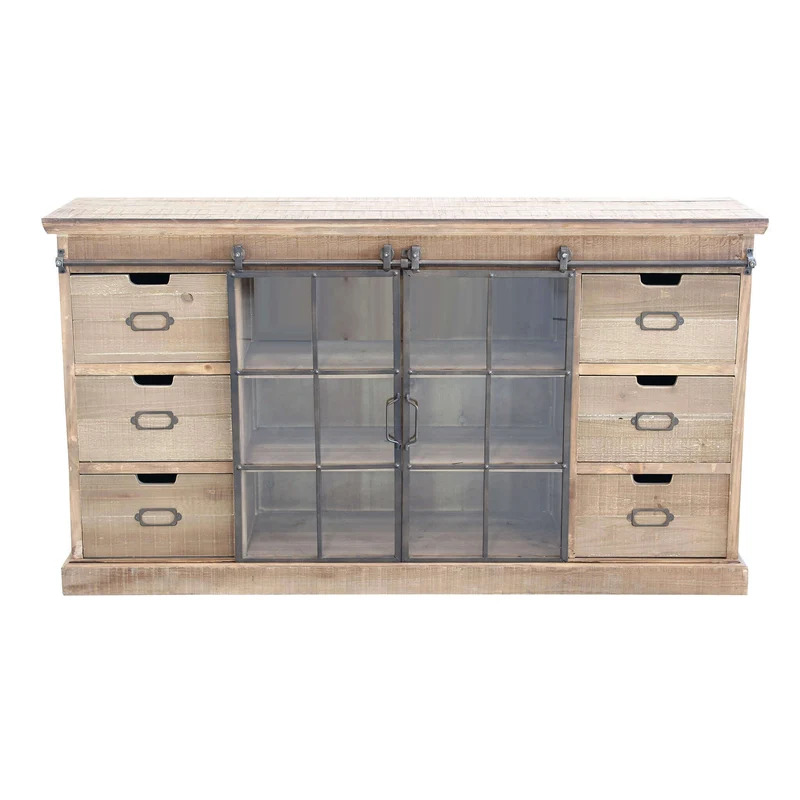 Madia per soggiorno Industrial in Legno Vetro cm 147 5x39x81 5 - XZAVIER