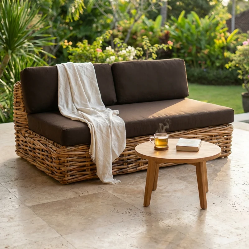 Divano da Giardino componibile con cuscino in Rattan naturale - NATUR