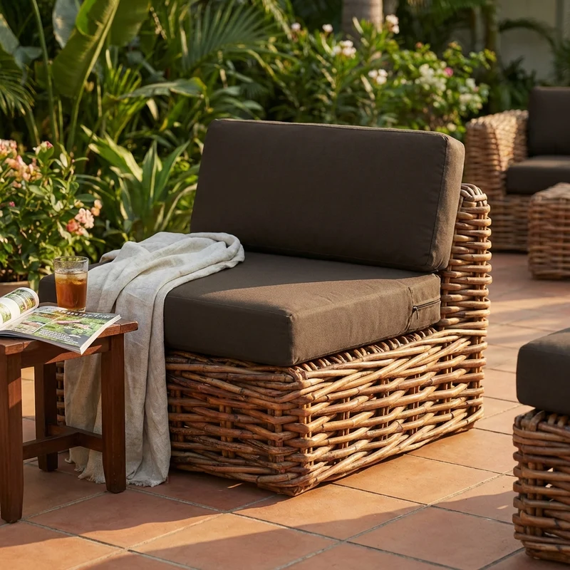 Poltrona da Giardino con cuscino in Rattan naturale - NATUR