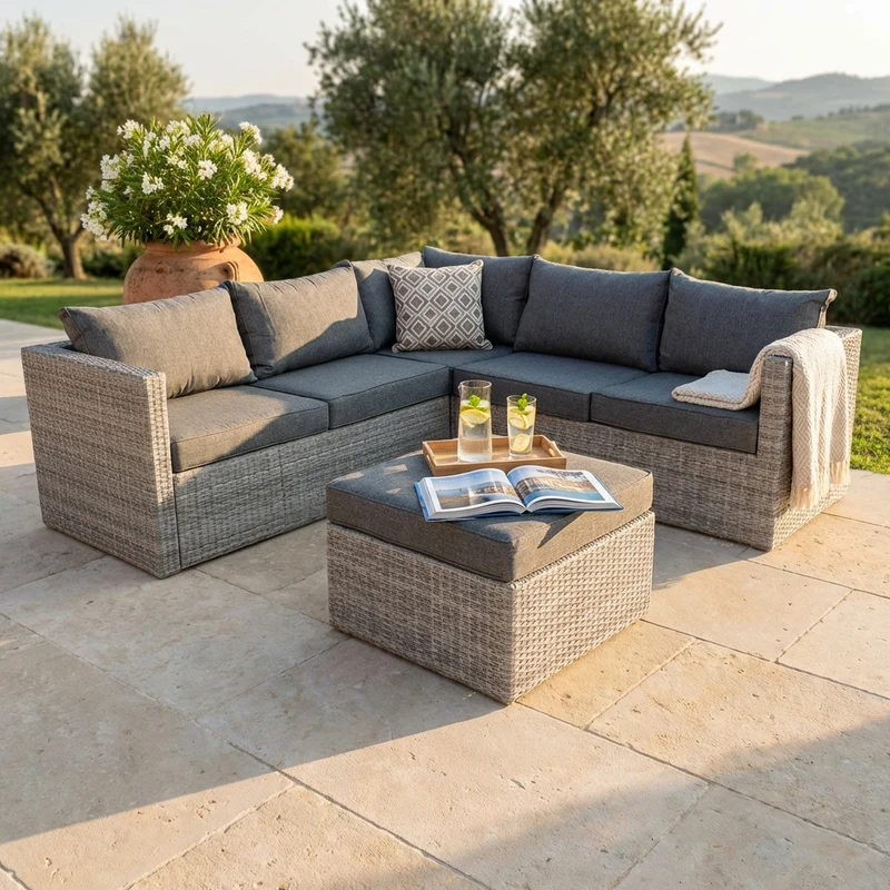 Salotto da Giardino con cuscini 4 posti in Alluminio Wicker - DWIGHT