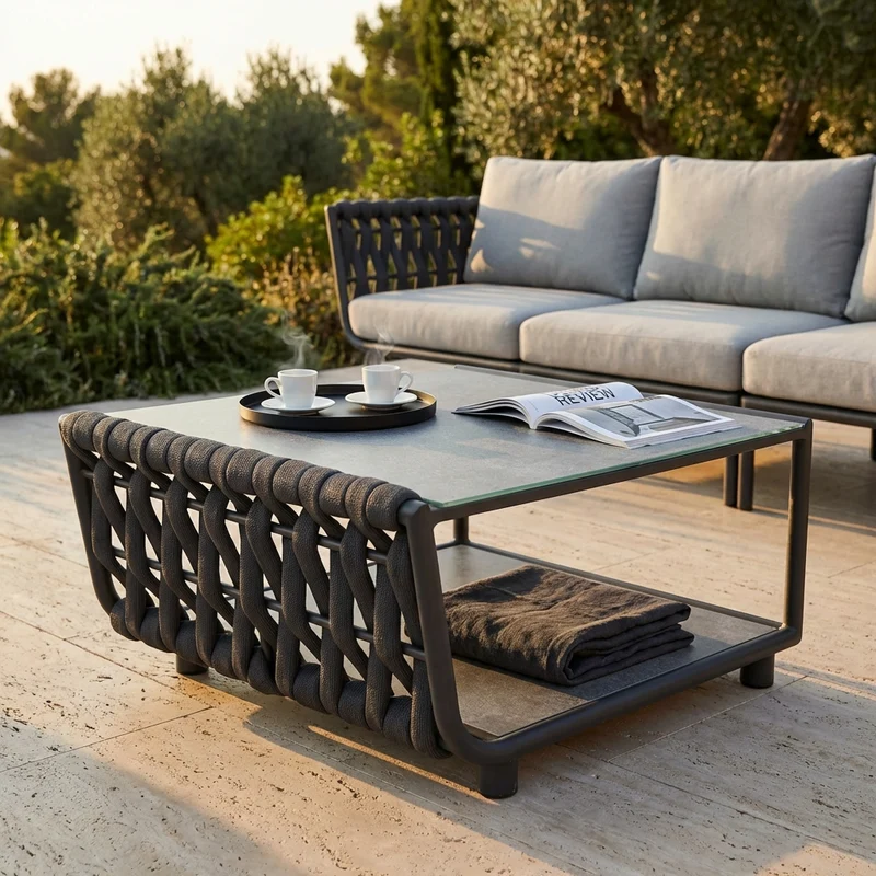 Tavolino per Salotto da Giardino in Alluminio Textilene Poliestere cm 71x81x40 - ZED