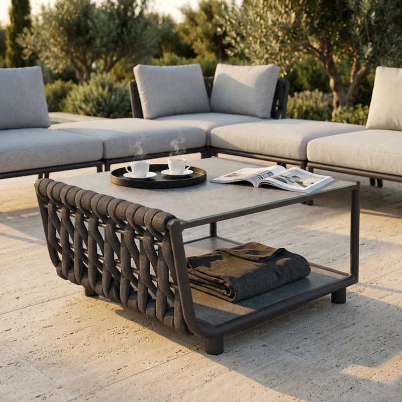 Tavolino per Salotto da Giardino in Alluminio Textilene Poliestere cm 71x81x40 - ZED