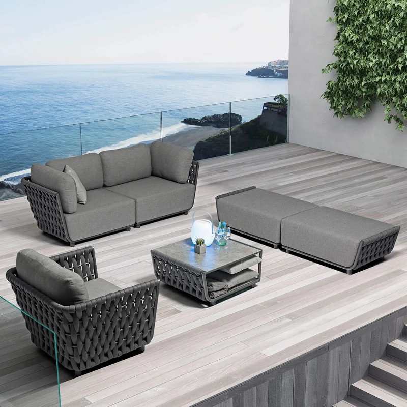 Tavolino per Salotto da Giardino in Alluminio Textilene Poliestere cm 71x81x40 - ZED