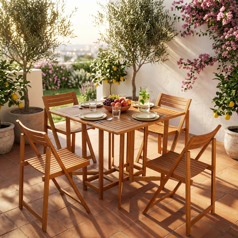 Set tavolo da Giardino Pieghevole con 4 sedie in Legno Acacia cm 90x90x74 - JONATHON