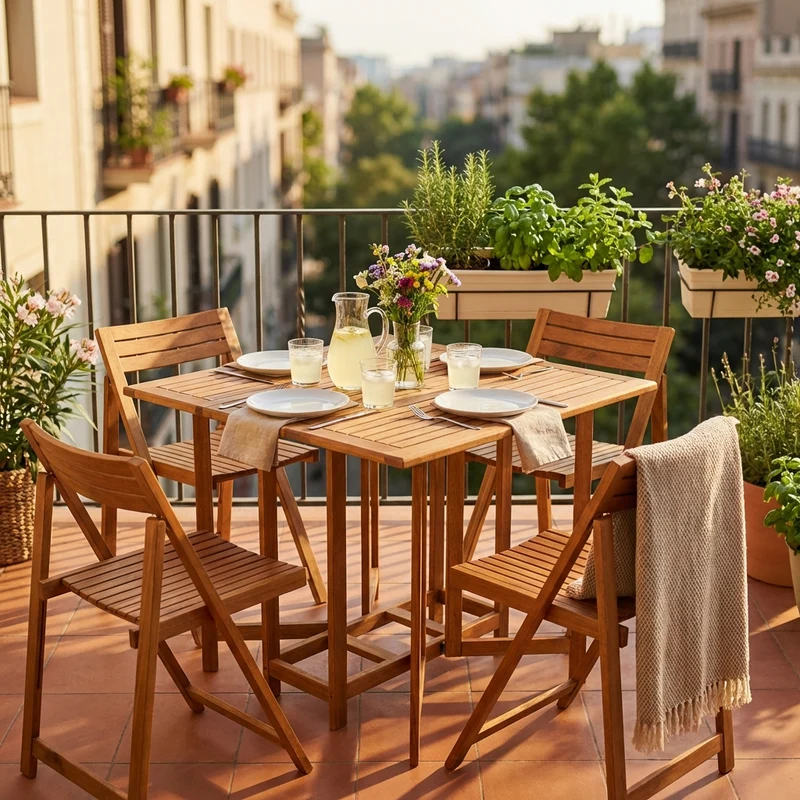 Set tavolo da Giardino Pieghevole con 4 sedie in Legno Acacia cm 90x90x74 - JONATHON