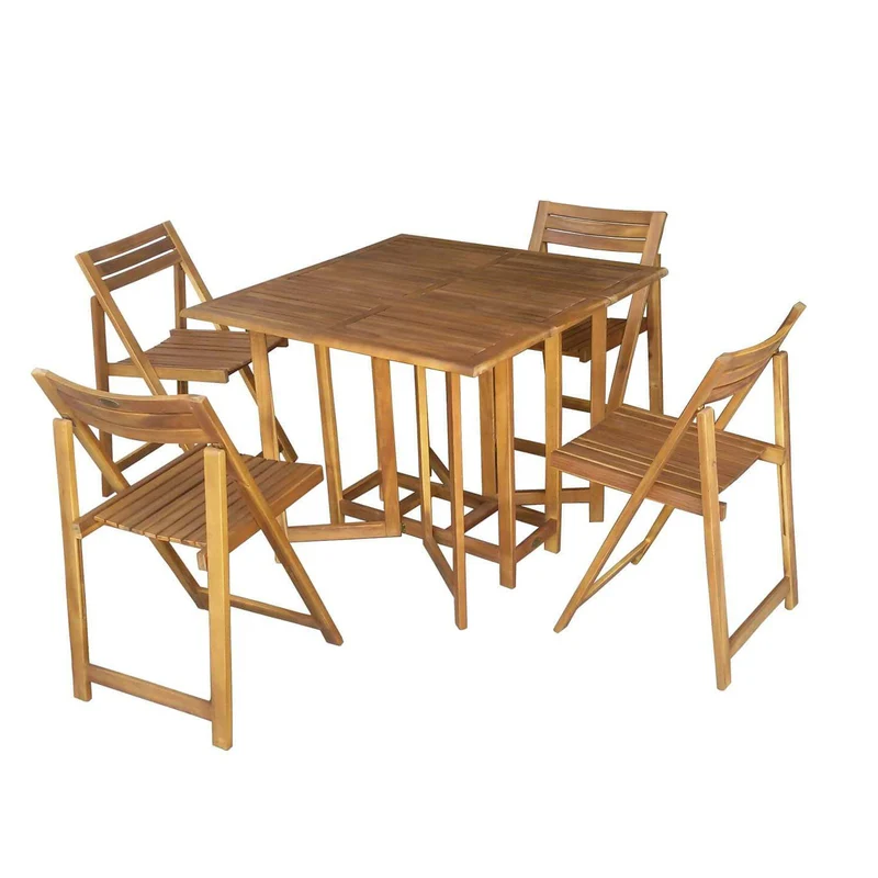 Set tavolo da Giardino Pieghevole con 4 sedie in Legno Acacia cm 90x90x74 - JONATHON