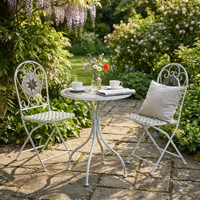 Set tavolo con 2 sedie stile provenzale in Acciaio Cemento cm 60x60x72 - BRETT