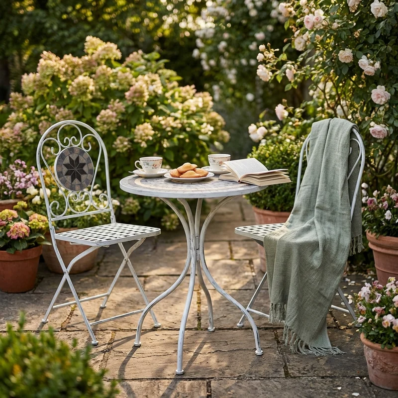 Set tavolo con 2 sedie stile provenzale in Acciaio Cemento cm 60x60x72 - BRETT