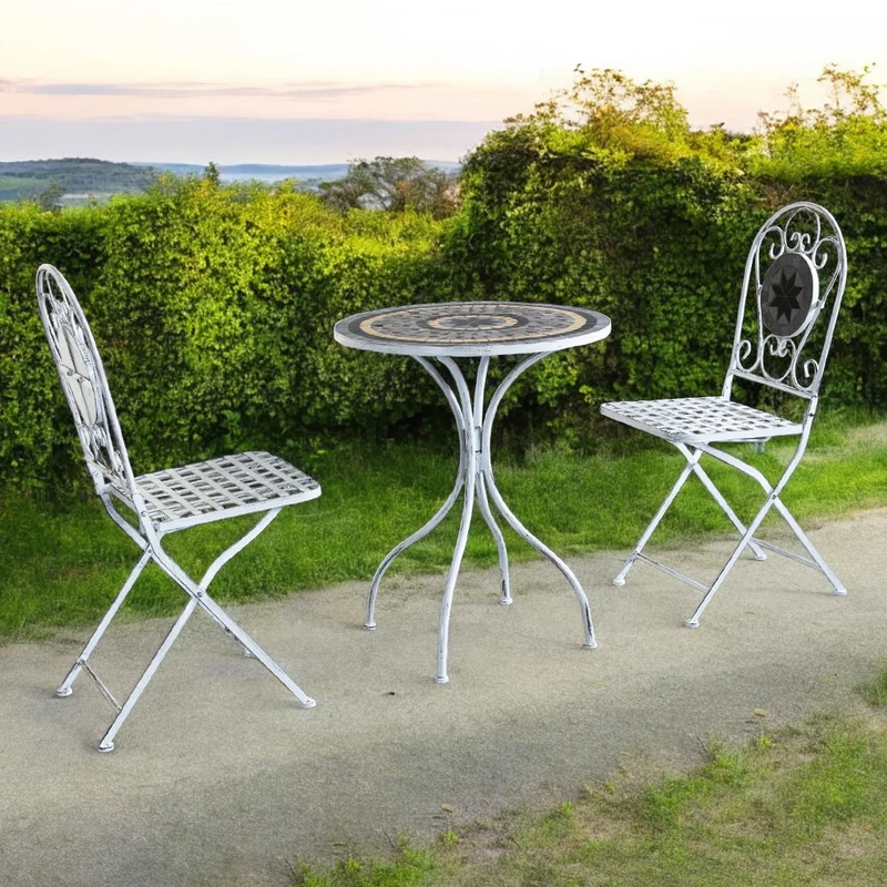 Set tavolo con 2 sedie stile provenzale in Acciaio Cemento cm 60x60x72 - BRETT