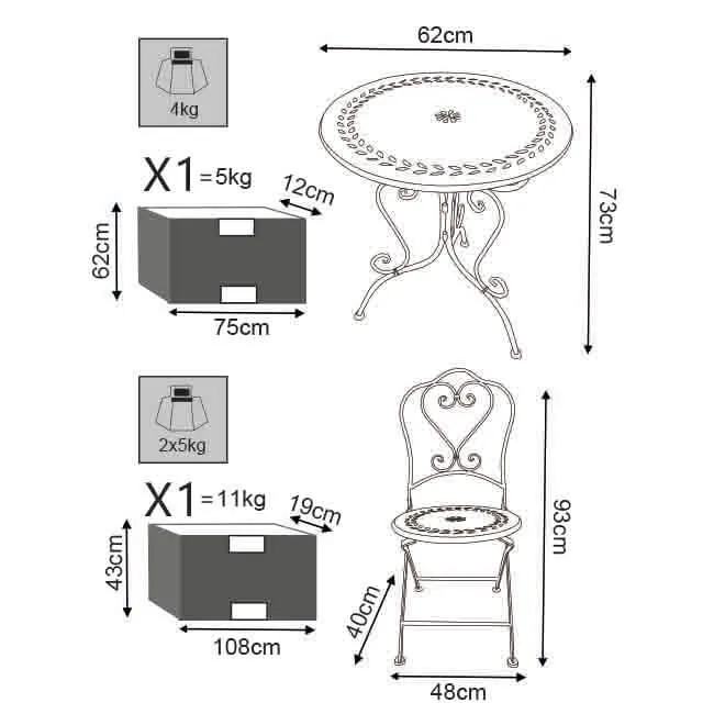 Set tavolo con 2 sedie in Acciaio cm 62x62x73 - MANLEY