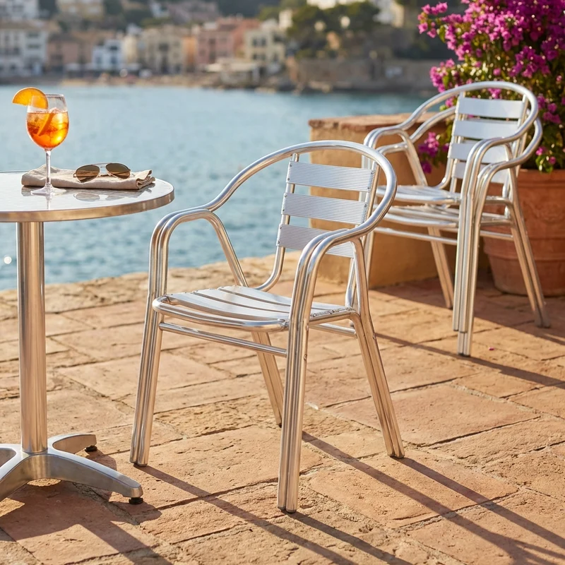 Poltrona bar Impilabile con doppio tubo in Alluminio cm 60x56x79 - TEX