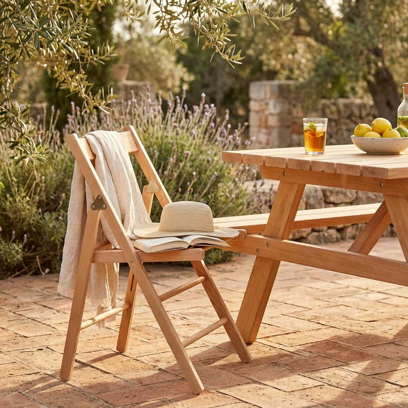 Sedia da Giardino Pieghevole Salvaspazio in Legno cm 88x43x40 - SHANE
