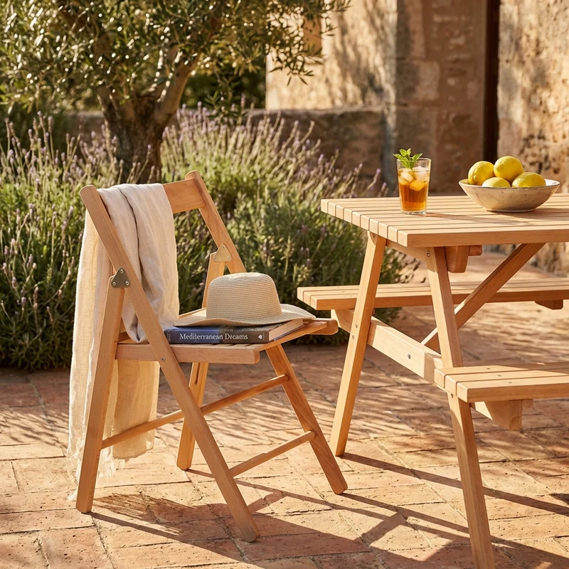 Sedia da Giardino Pieghevole Salvaspazio in Legno cm 88x43x40 - SHANE