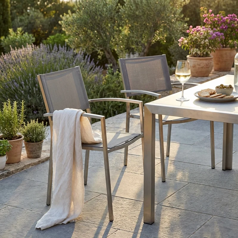 Poltrona da Giardino Impilabile in Acciaio Textilene cm 56x54x83 - DOLPH