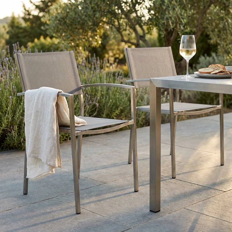 Poltrona da Giardino Impilabile in Acciaio Textilene cm 56x54x83 - DOLPH