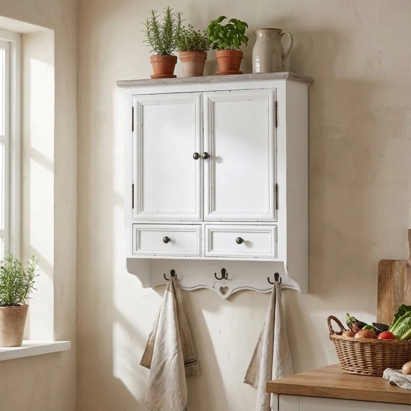 Armadio pensile con appendiabiti shabby chic in Legno cm 45x34x66 - BRISCOE