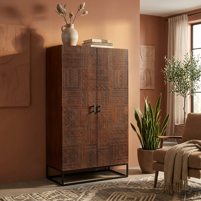 Armadio con decoro 2 ante in Legno Metallo cm 96x56x186 - WHITAKER