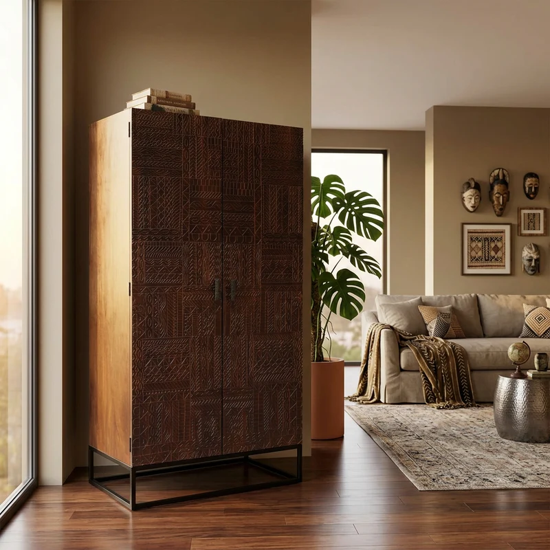 Armadio con decoro 2 ante in Legno Metallo cm 96x56x186 - WHITAKER