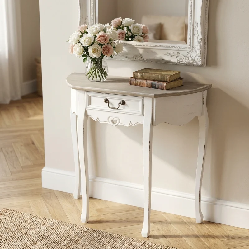 Mobiletto con 1 cassetto shabby chic in Legno cm 79x31x79 - EARNEST