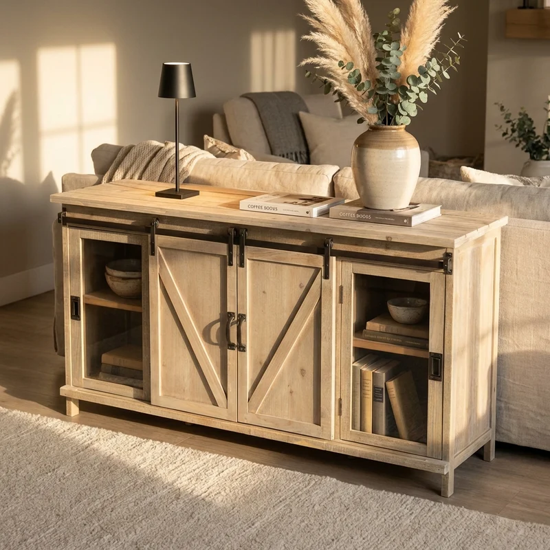 Madia per soggiorno Industrial in Acciaio Legno cm 142x41x76 - SHERLOCK